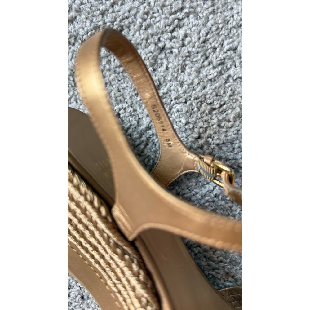 Stunning Stuart Weitzman Gold Espadrille Wedge Sandals Size 8 T-Strap Platform - Picture 6 of 7